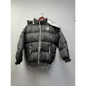 Bear Force Down Coat Youth Large 14/16 Black Silver Puffer Hooded Ski Reversible